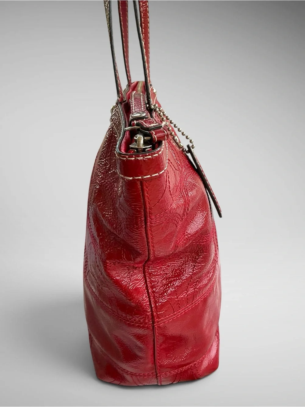 Coach Peyton Patent Leather F15142 Red Signature C Stitched Shoulder Tote Bag